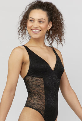 Link to Mesh V-Neck Lingerie Bodysuit Black