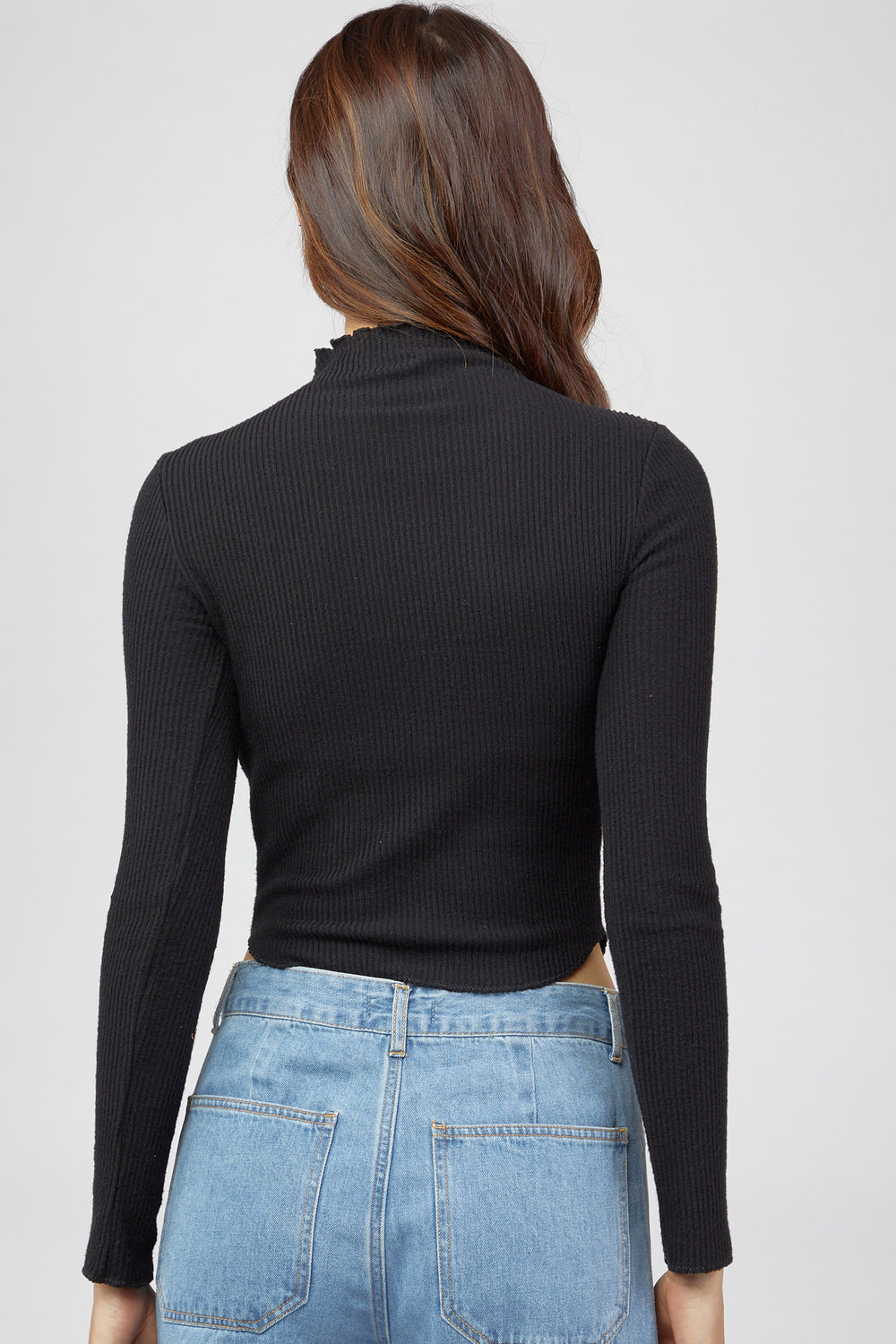 Mock-Neck Curved-Hem Top Black