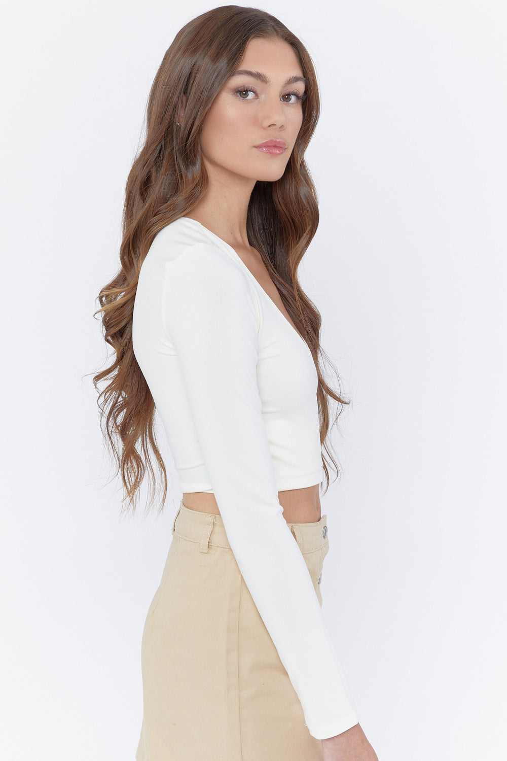 Basic Surplice Crop Top White