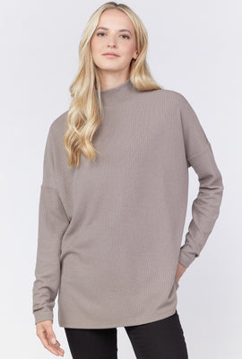 Link to Ribbed Mock Neck Top Light Grey