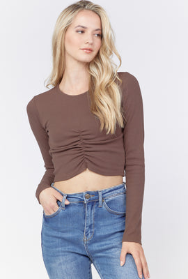 Link to Ribbed Ruched Crop Top Brown