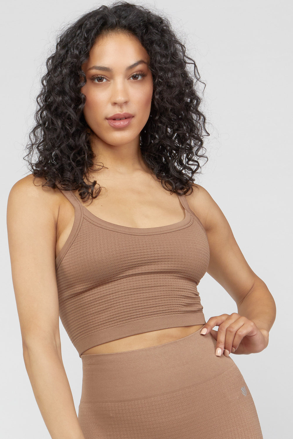 Active Waffle Knit Sports Bra Brown