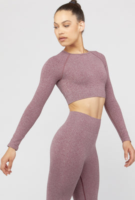 Link to Active Heathered Crop Top Burgundy