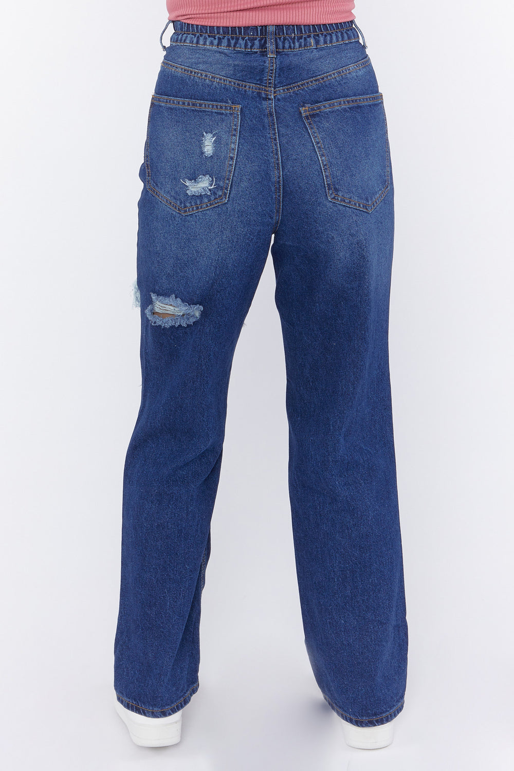 Distressed Medium Wash Mom Jeans Denim Blue