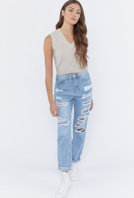 Link to Distressed Mom Jeans Light Blue