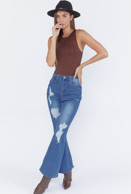 Link to Distressed Flare Jeans Medium Blue