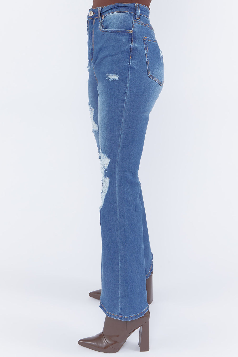 Distressed Flare Jeans Medium Blue