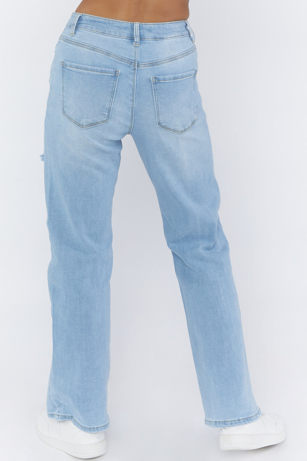 High-Rise Distressed Mom Jeans Light Denim Blue