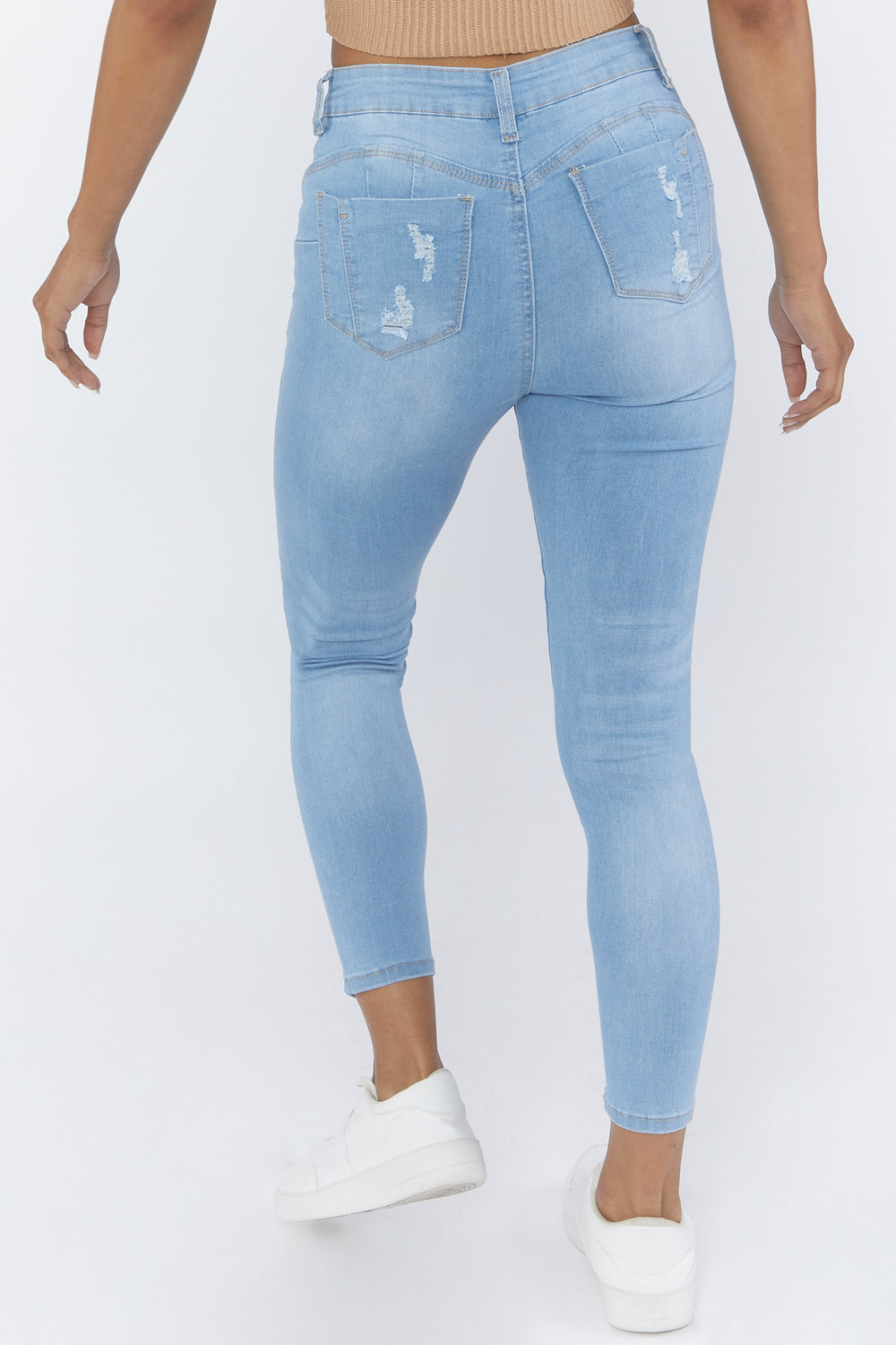 Distressed Skinny Ankle Jeans Light Denim Blue