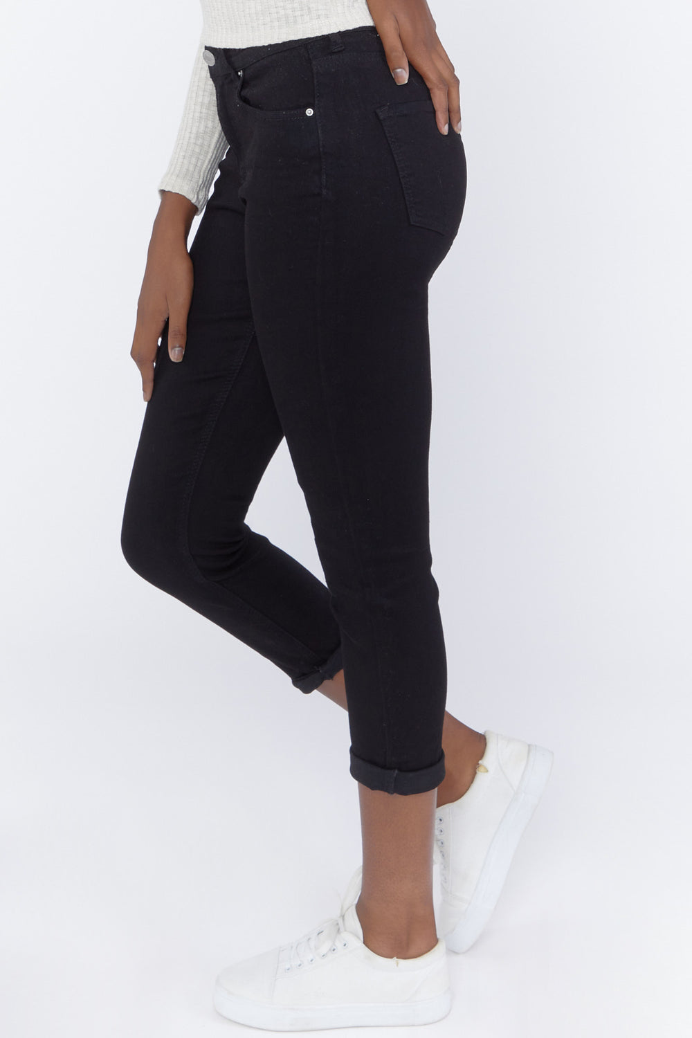 High-Rise Rolled-Cuff Skinny Jeans Black