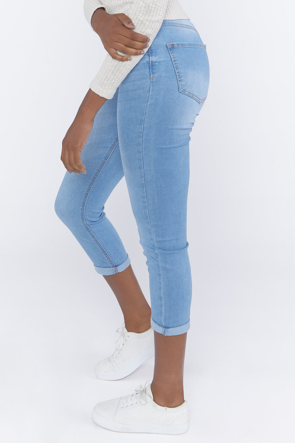 High-Rise Rolled-Cuff Skinny Jeans Light Denim Blue