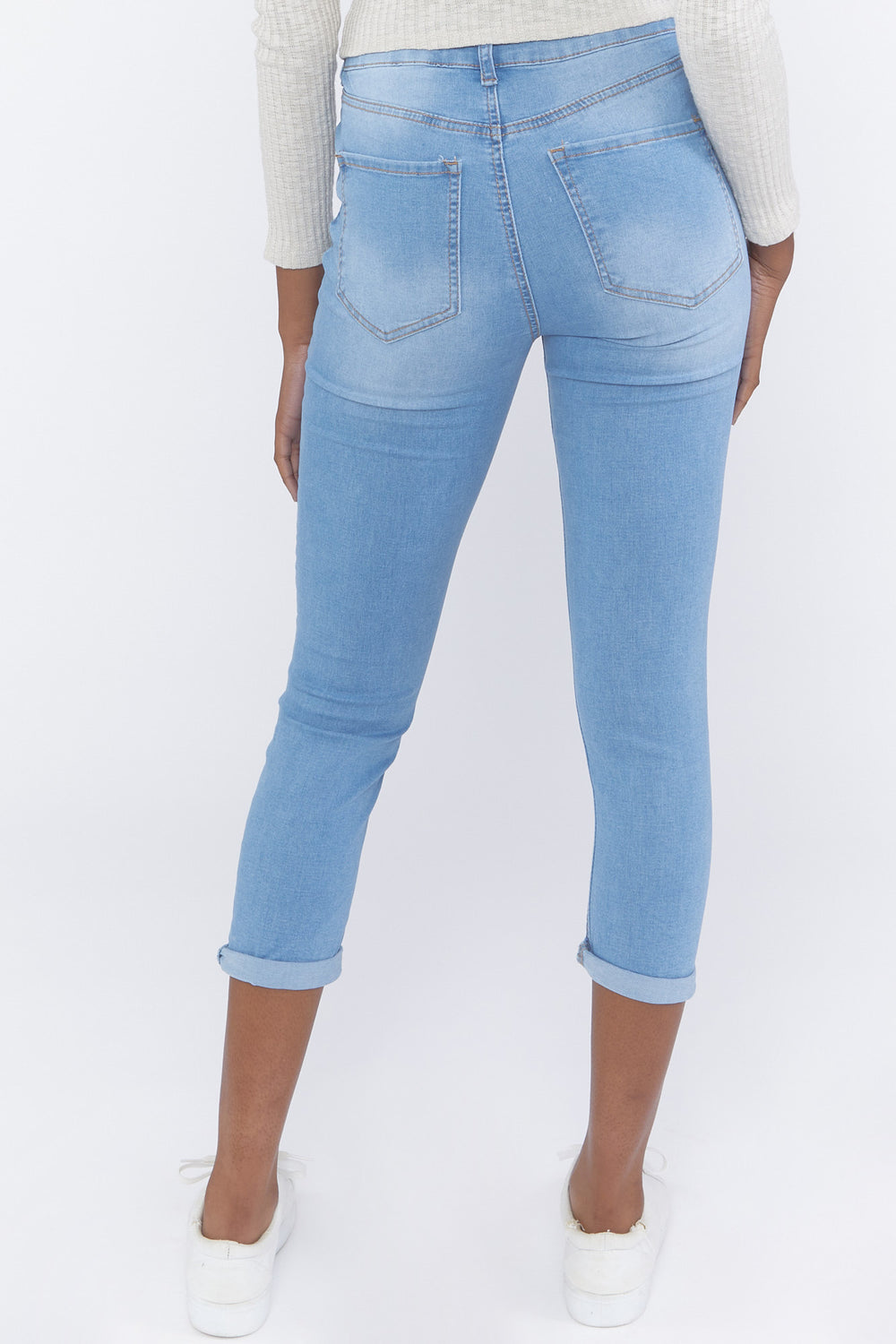 High-Rise Rolled-Cuff Skinny Jeans Light Denim Blue