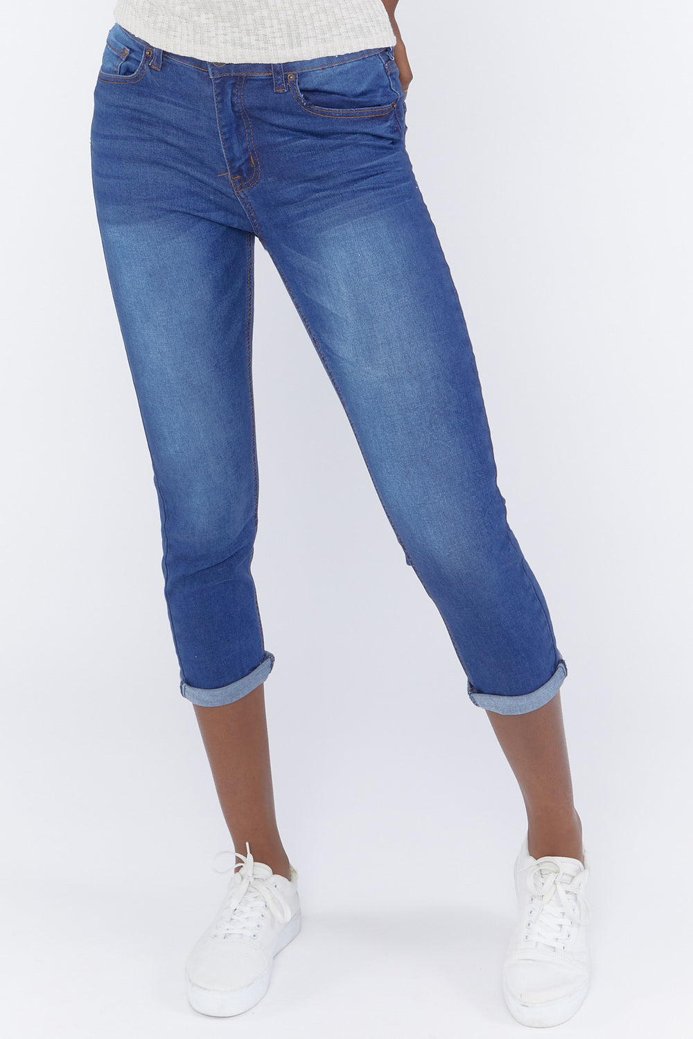 High-Rise Rolled-Cuff Skinny Jeans Dark Blue
