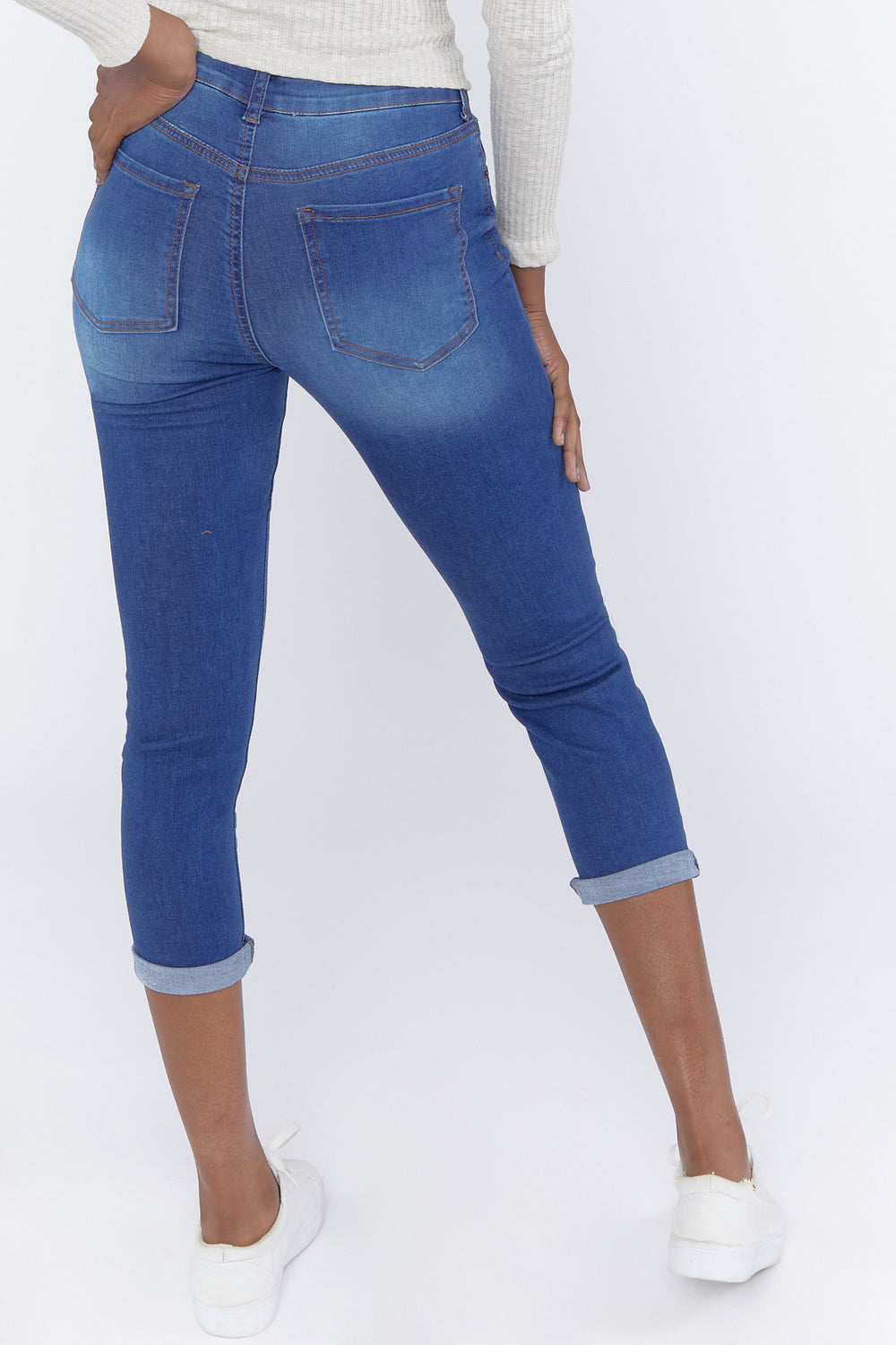 High-Rise Rolled-Cuff Skinny Jeans Dark Blue
