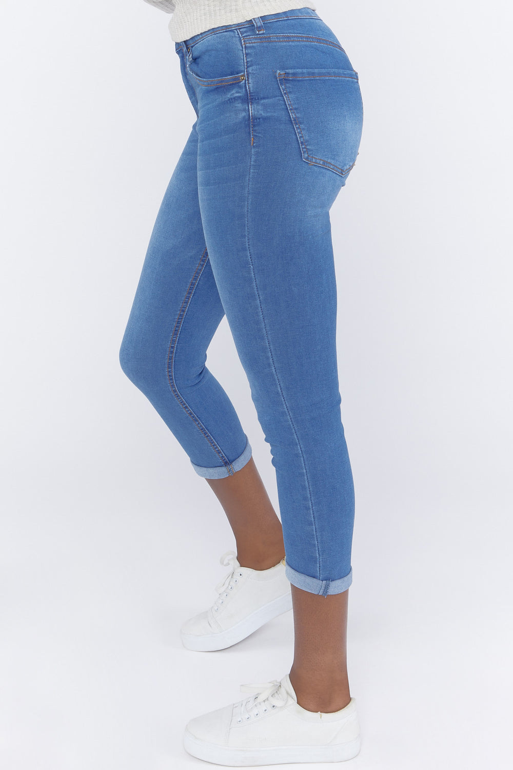 High-Rise Rolled-Cuff Skinny Jeans Medium Denim Blue