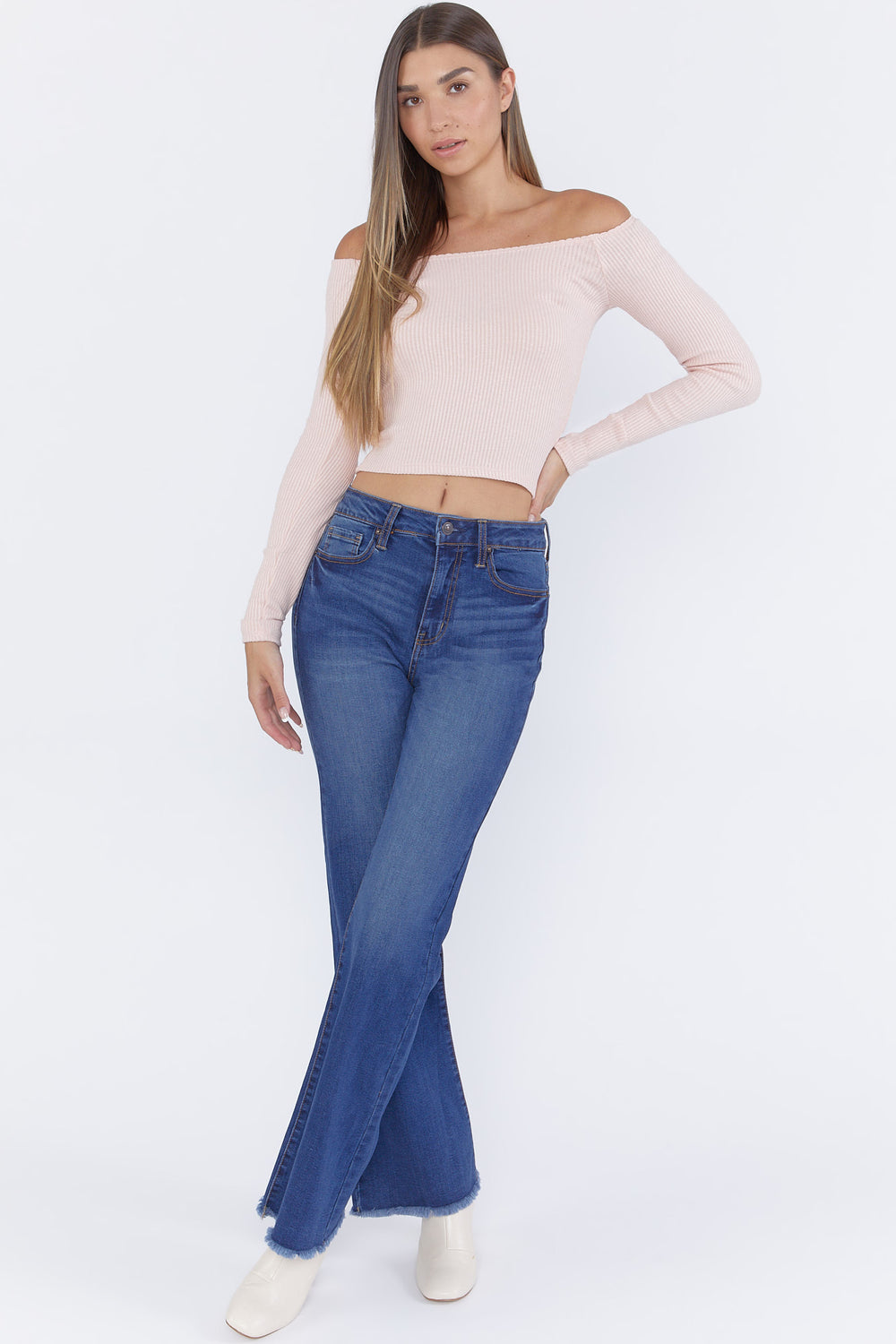 Raw-Cut Flare Jeans Dark Blue