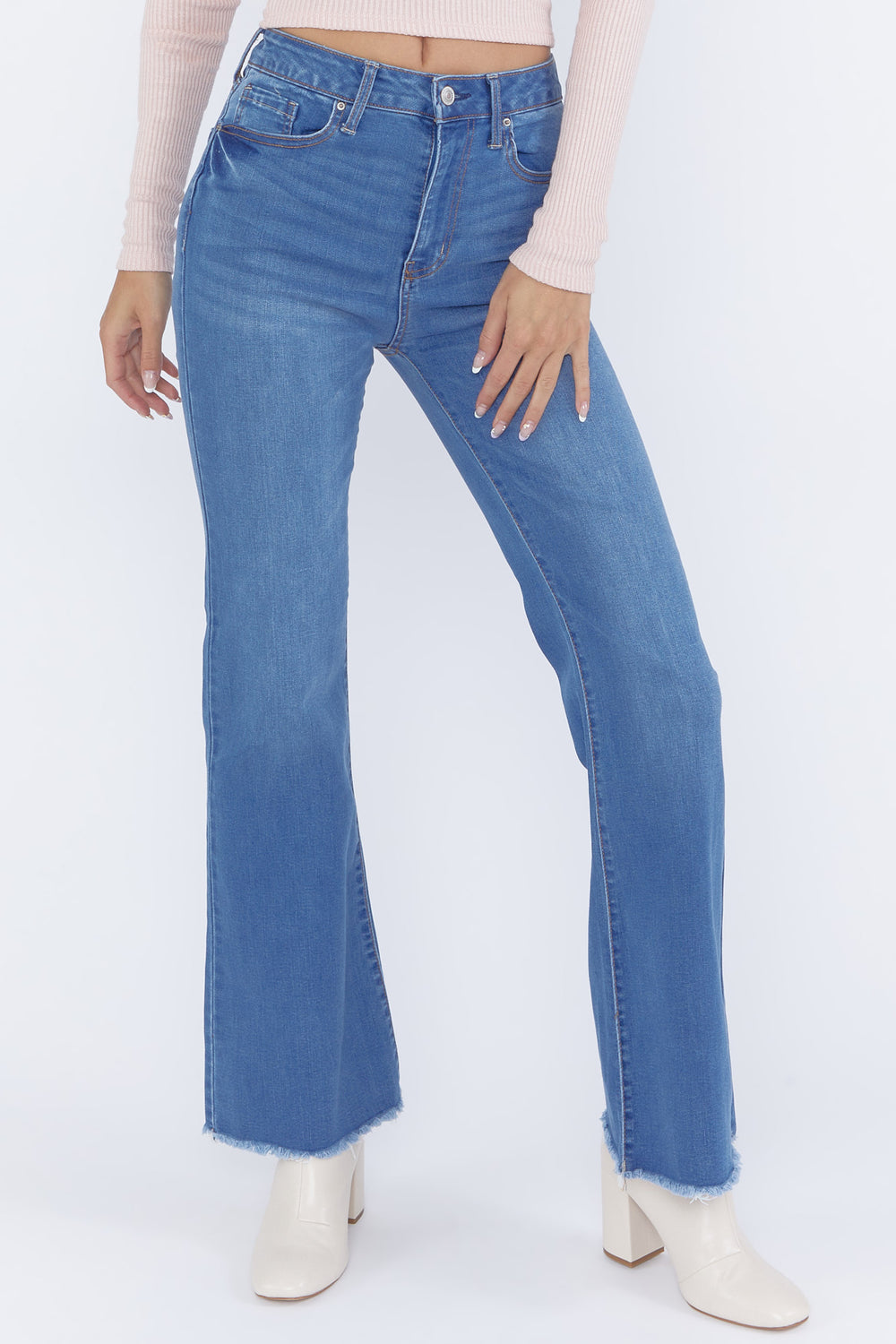 Raw-Cut Flare Jeans Medium Blue