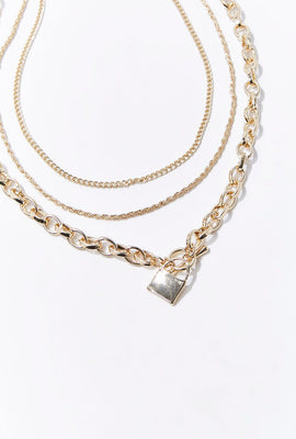 Link to Layered Lock Necklace Set Gold