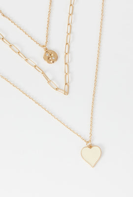 Link to Heart Pendant Layered Necklace Gold