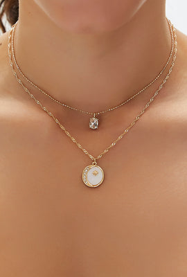 Link to Faux Gem & Moon Layered Necklace Gold