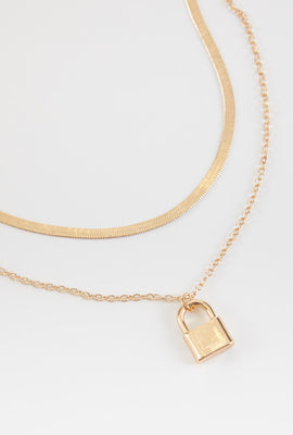 Link to Layered Lock Necklace Gold