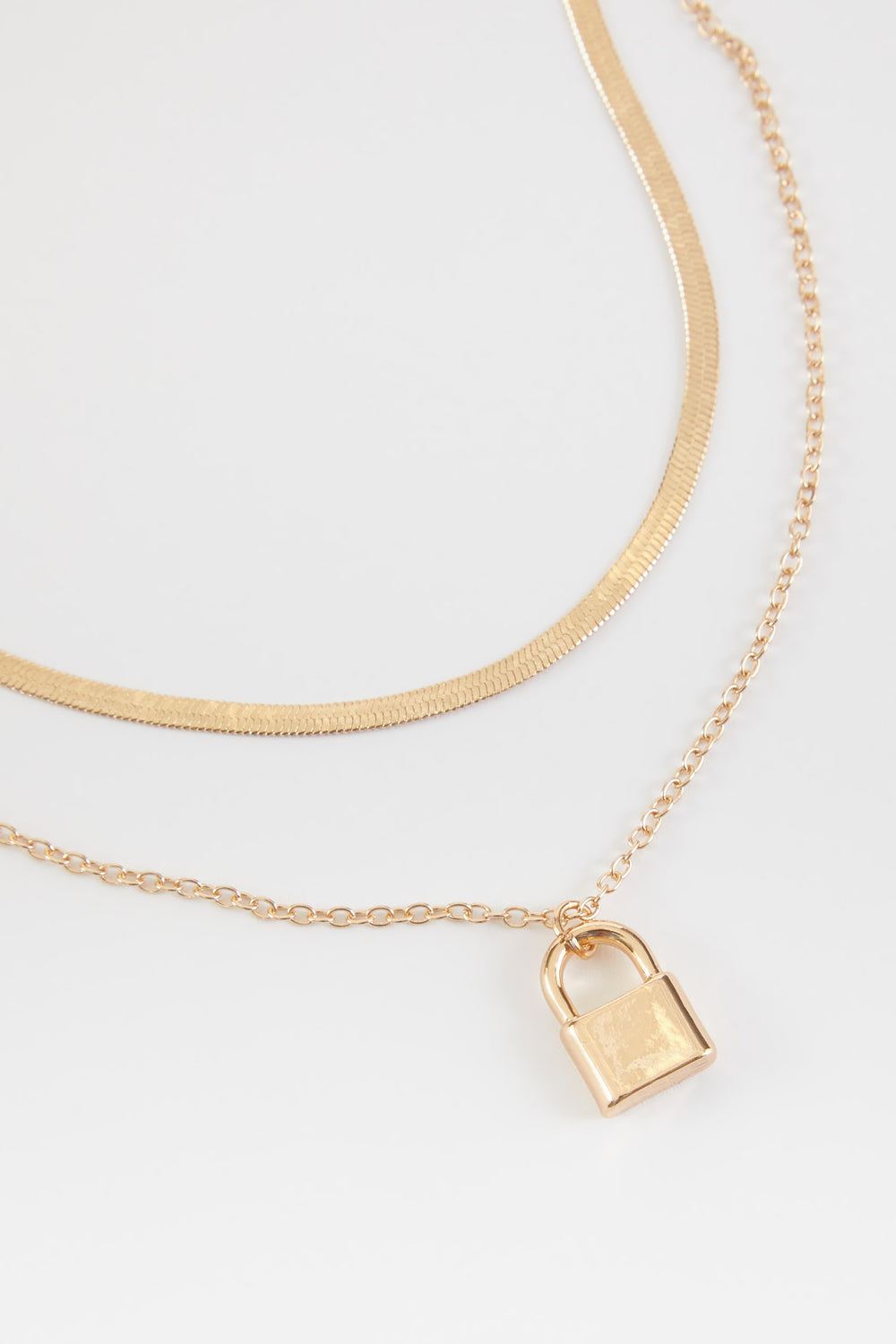 Layered Lock Necklace Gold