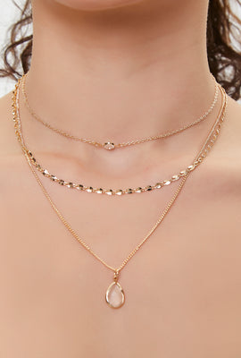 Link to Drop Gem Pendant Layered Necklace Gold