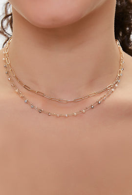 Link to Faux Pearl Chain Layered Necklace Gold
