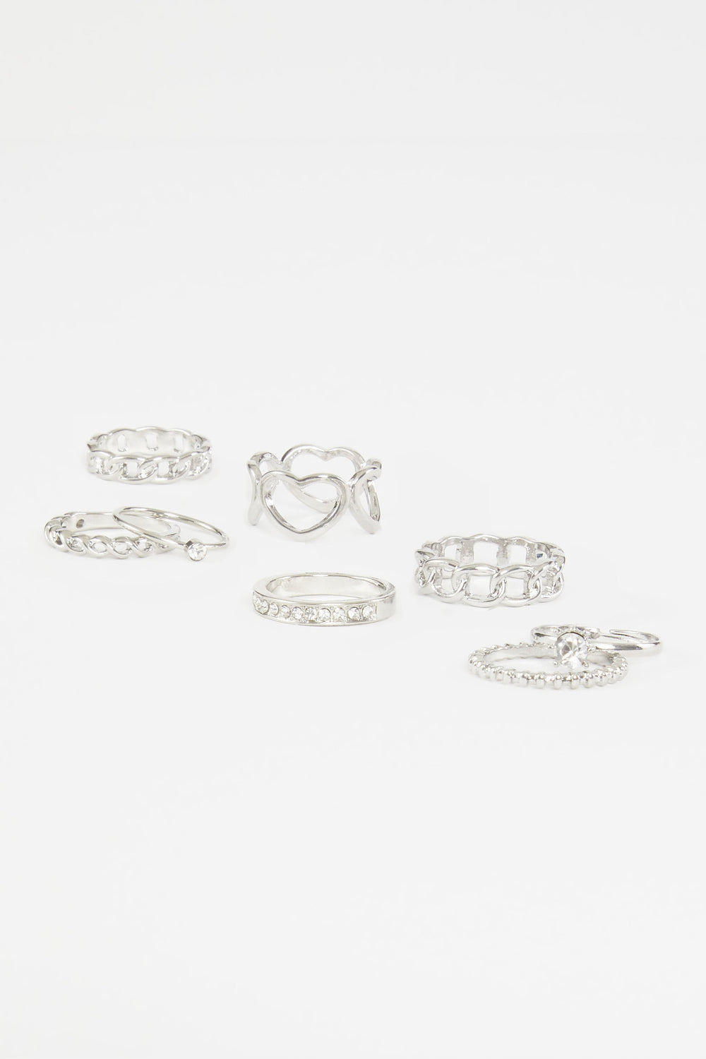 Assorted Faux Gem Rings Set Silver