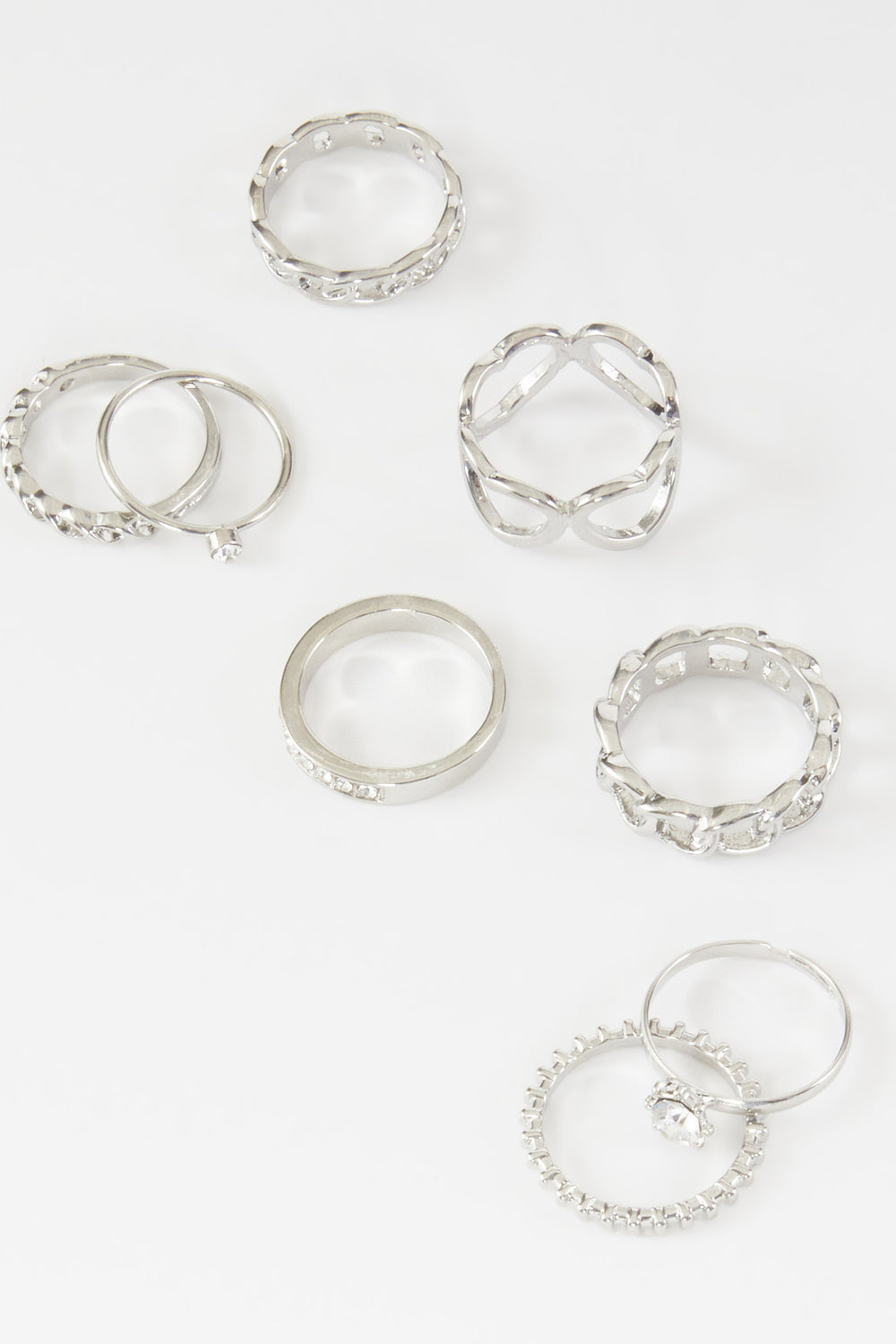Assorted Faux Gem Rings Set Silver