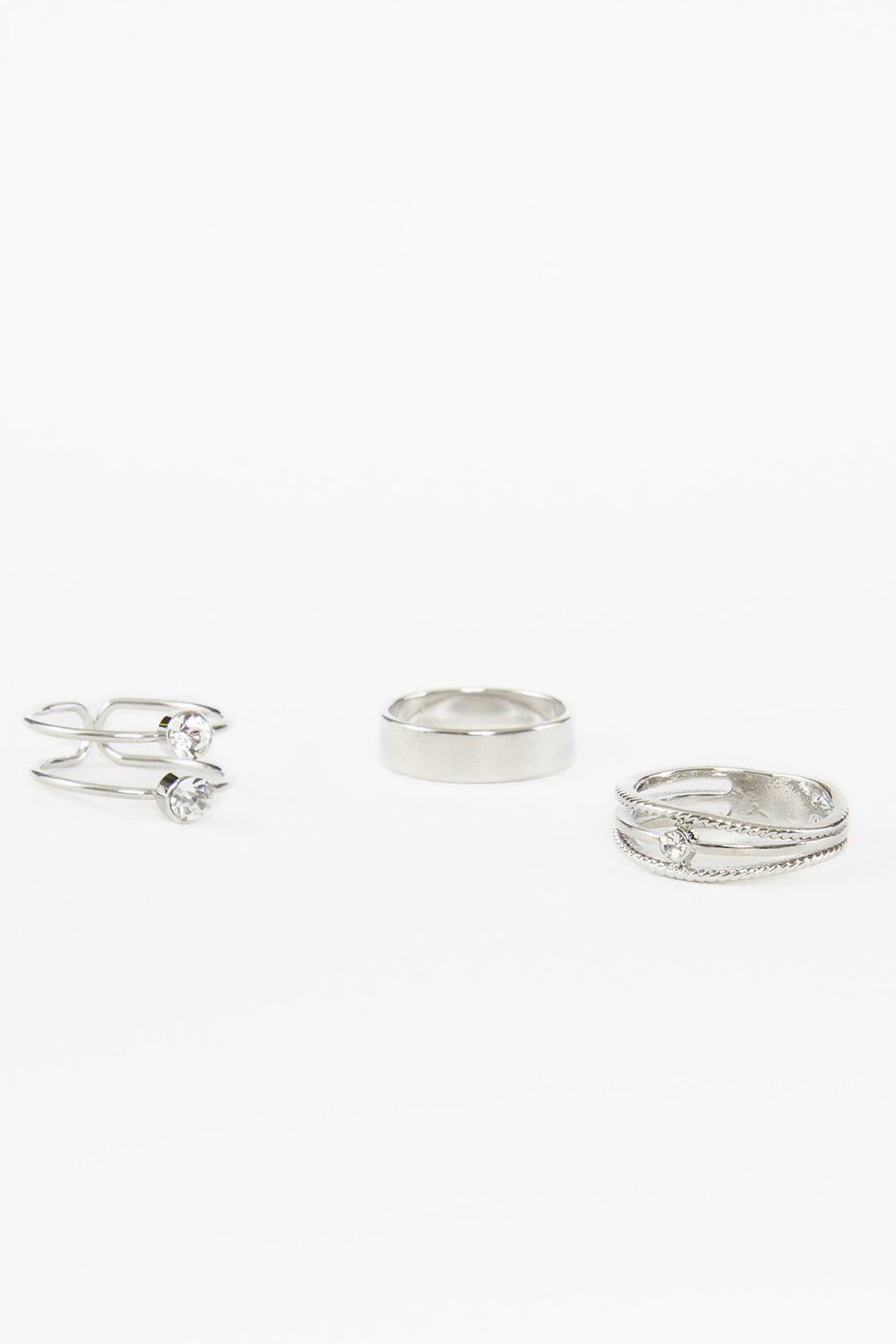 Assorted High-Polish Rings Set Silver