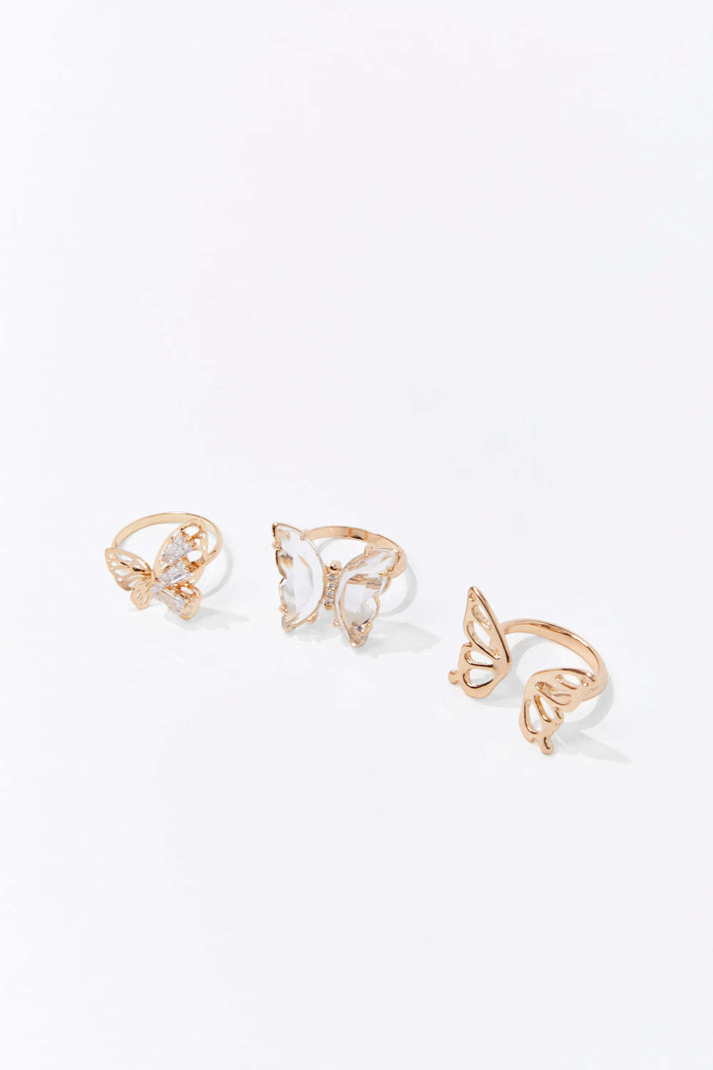 Butterfly Charm Ring Set Gold
