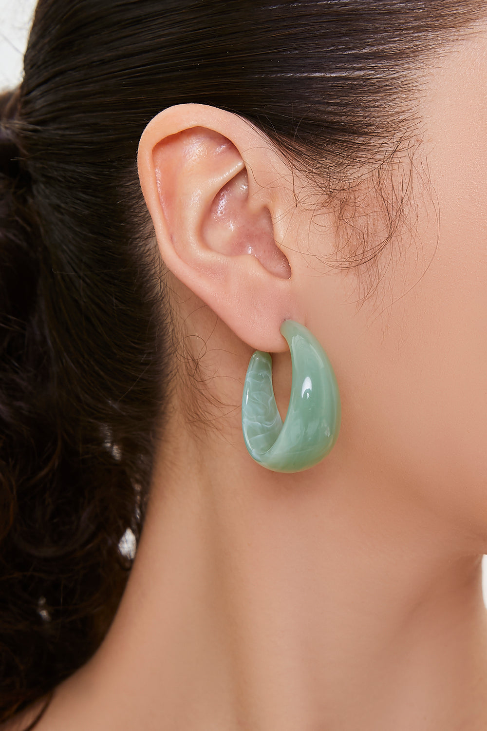 Marble Open-End Hoop Earrings Sage
