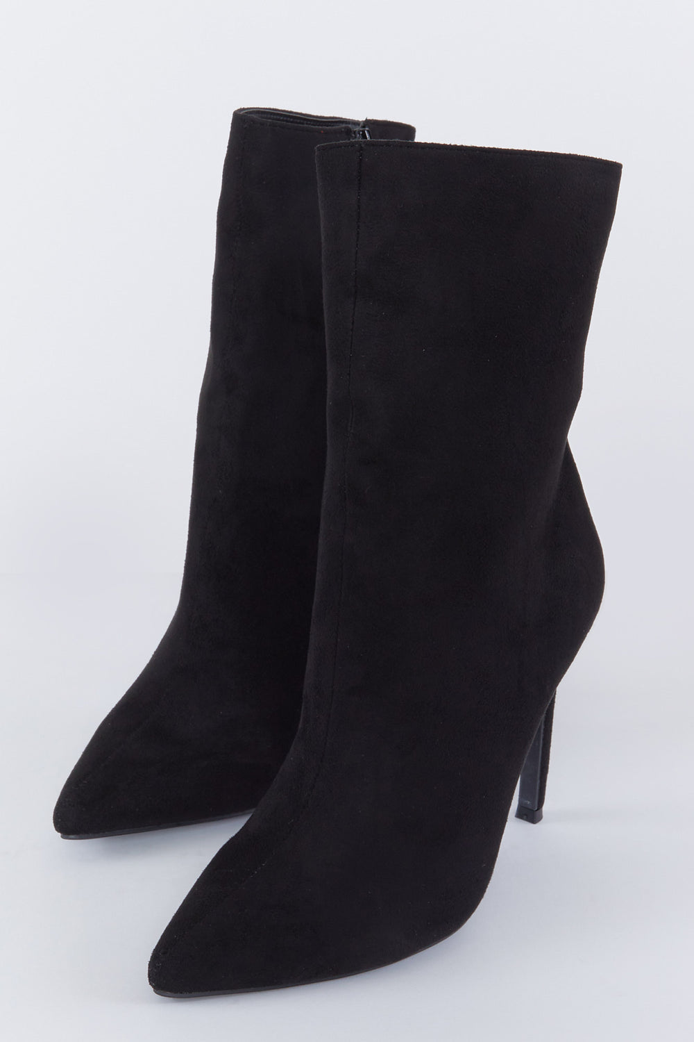 Faux-Suede Stiletto High Heel Boot Black