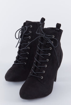 Link to Faux-Suede Lace-Up High Heel Boot Black