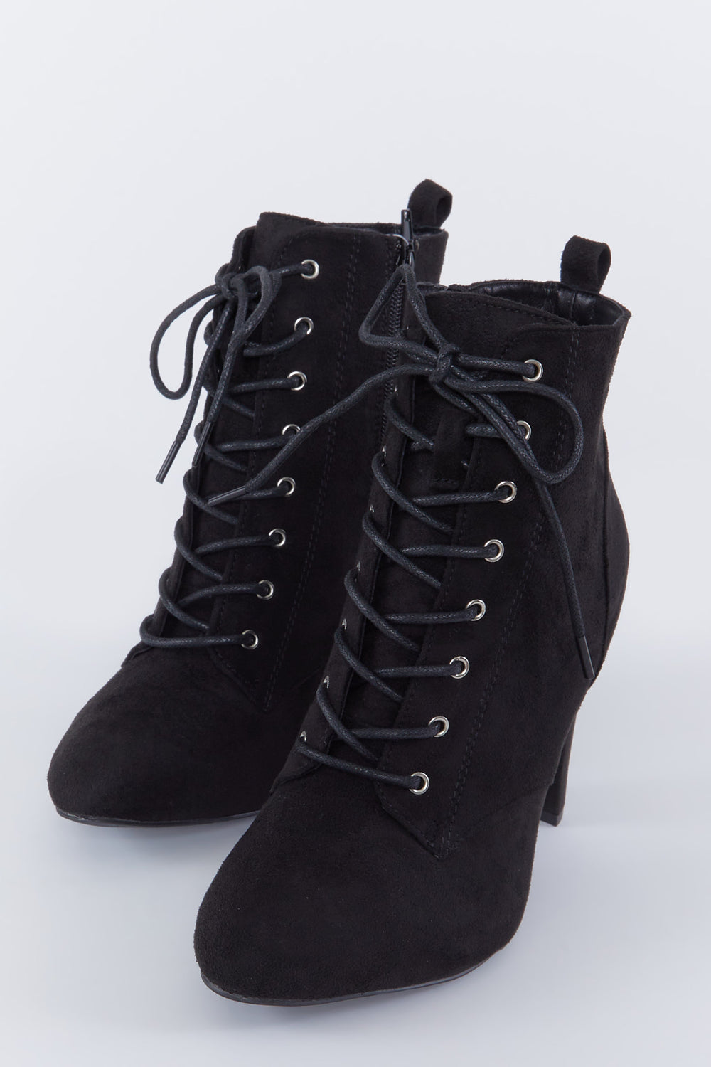 Faux-Suede Lace-Up High Heel Boot Black