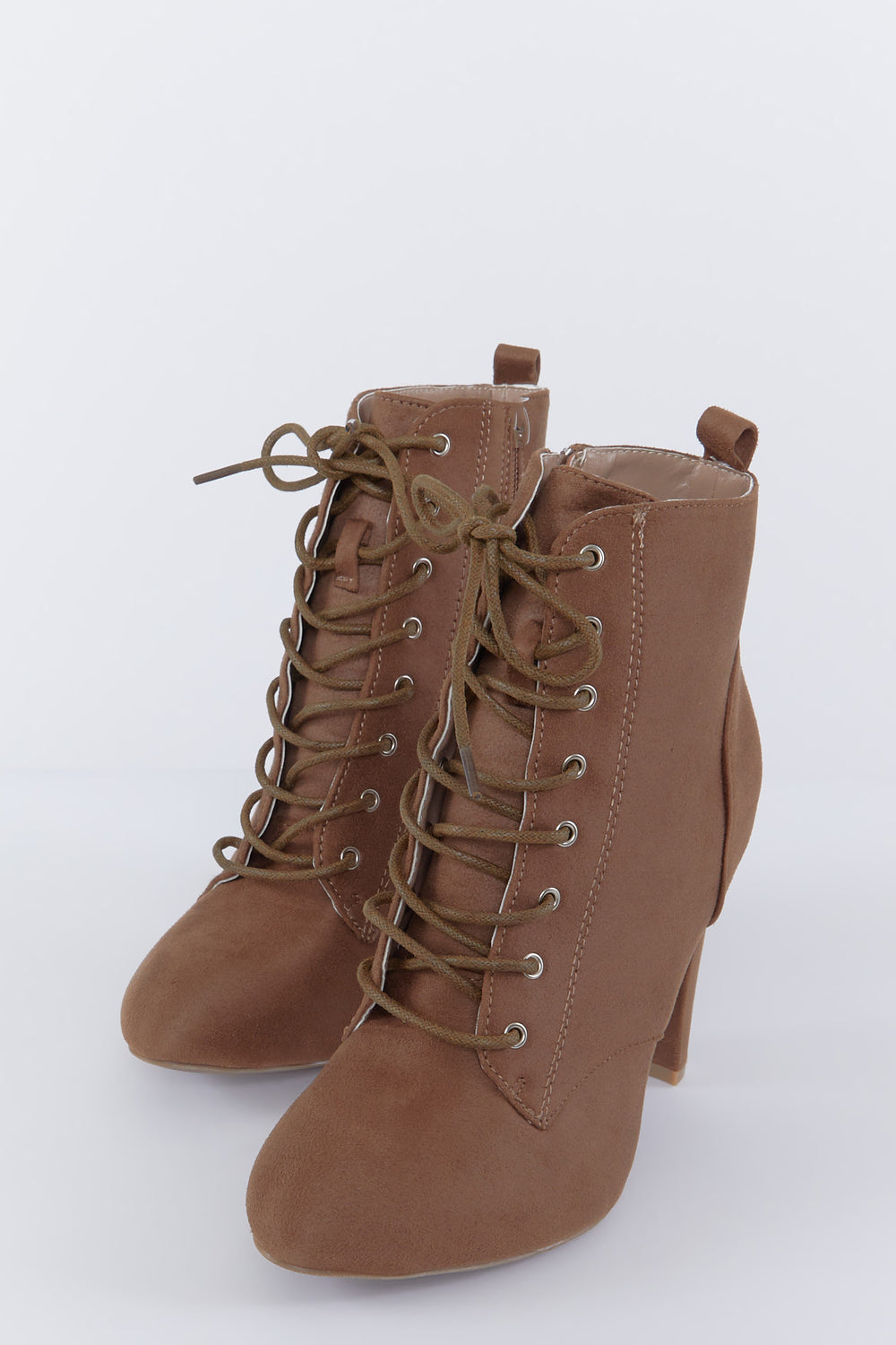 Faux-Suede Lace-Up High Heel Boot Brown
