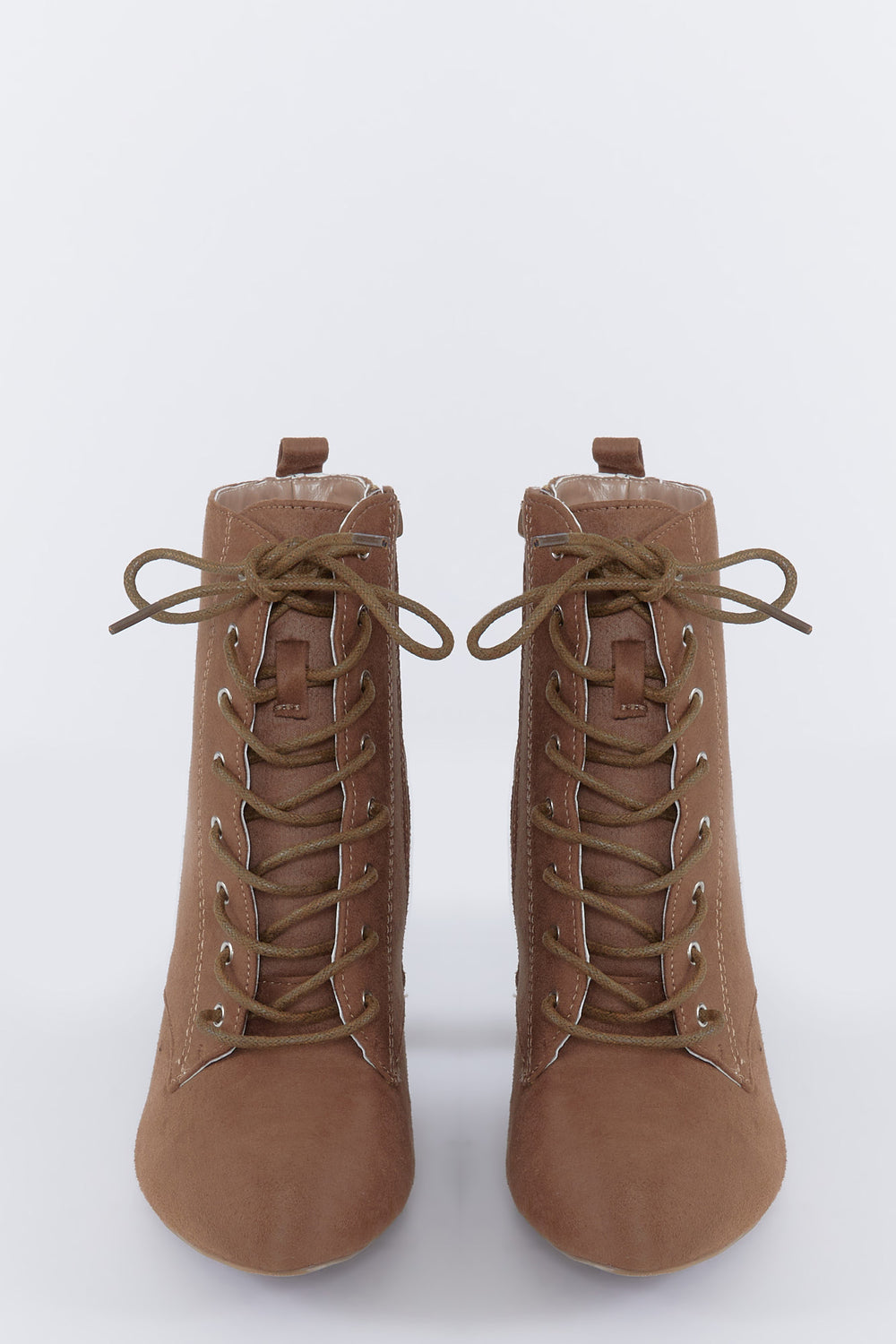 Faux-Suede Lace-Up High Heel Boot Brown
