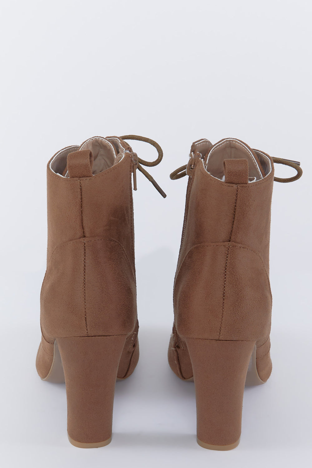 Faux-Suede Lace-Up High Heel Boot Brown