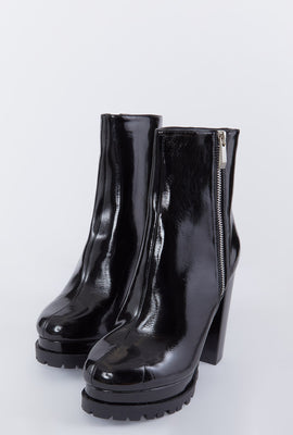 Link to Patent Faux-Leather Zip-Up Block Heel Boot Black