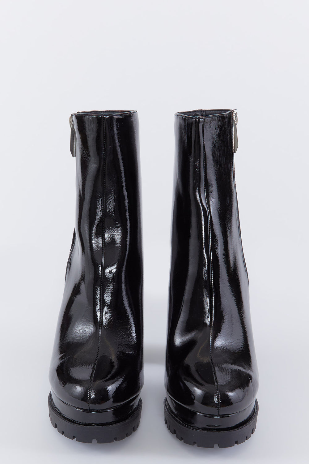 Patent Faux-Leather Zip-Up Block Heel Boot Black