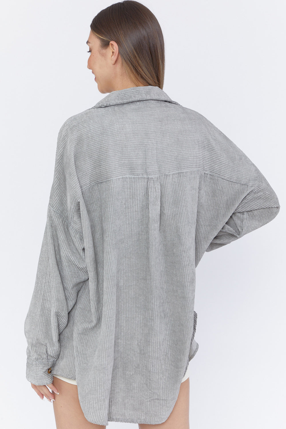 Drop-Sleeve Corduroy Shirt Light Grey