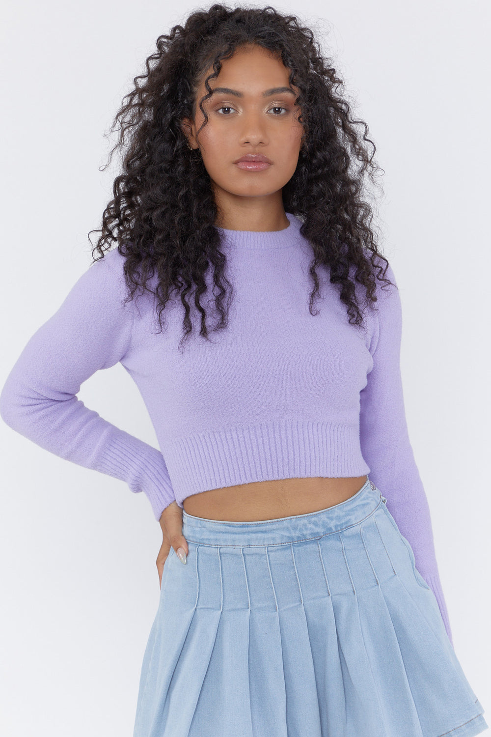 Crewneck Long Sleeve Sweater Purple