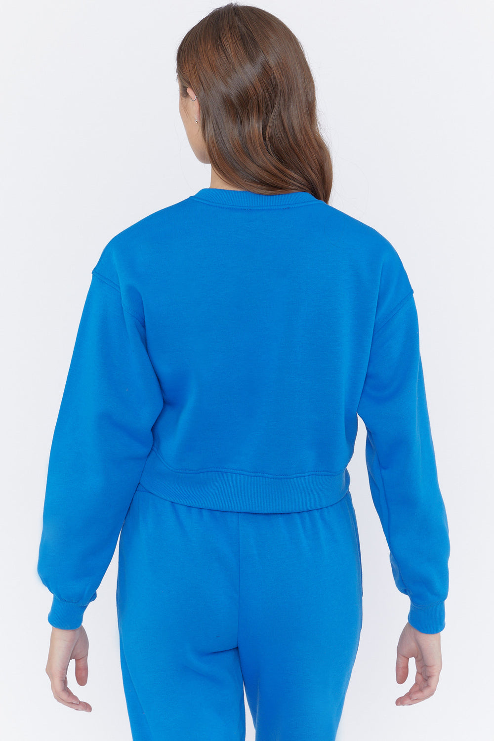 Fleece Crewneck Cropped Pullover Blue