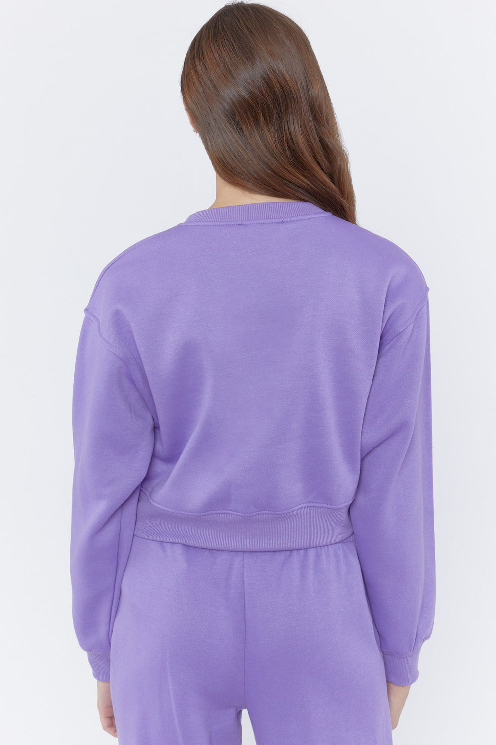 Fleece Crewneck Cropped Pullover Purple