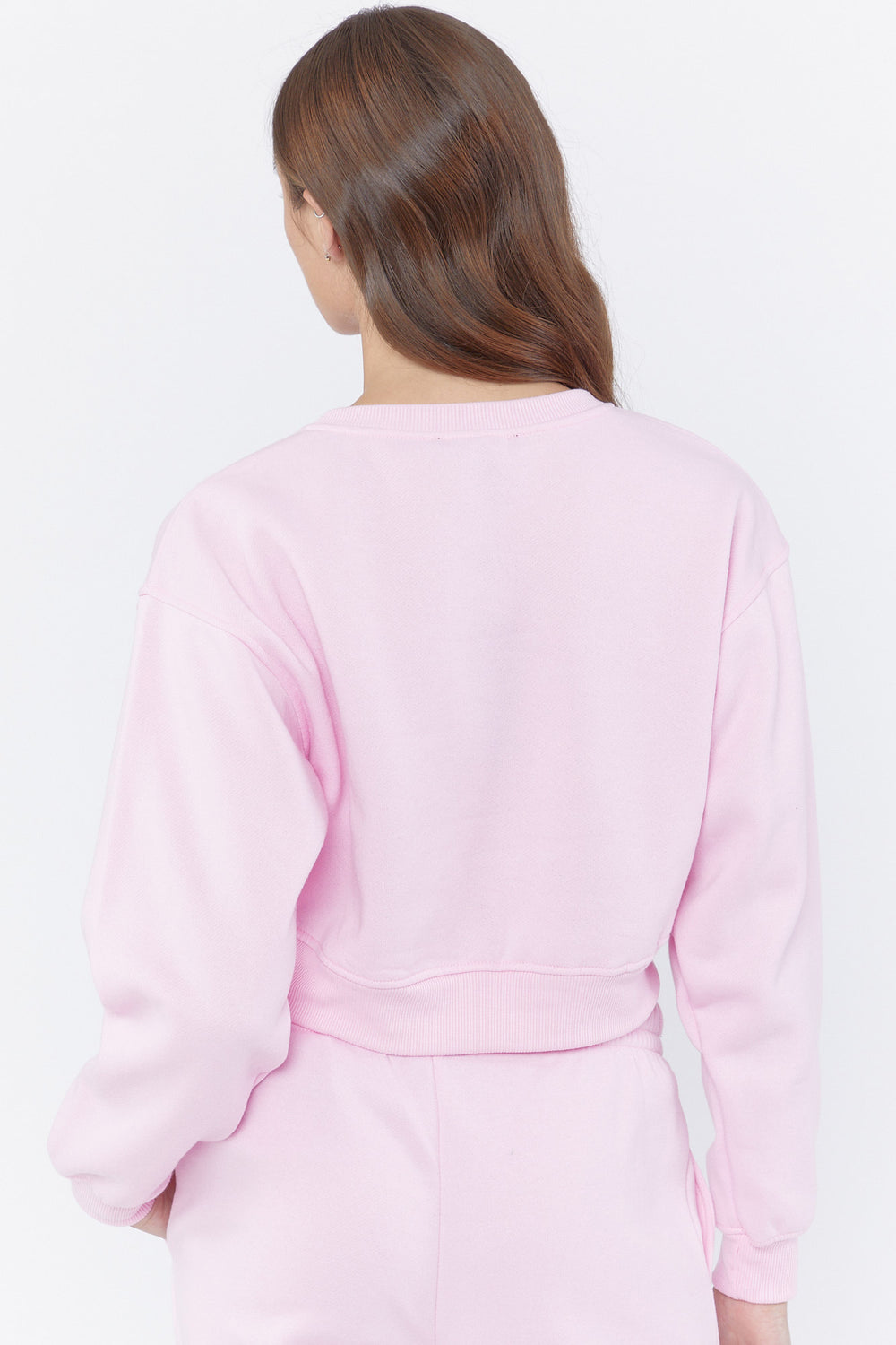 Fleece Crewneck Cropped Pullover Light Pink