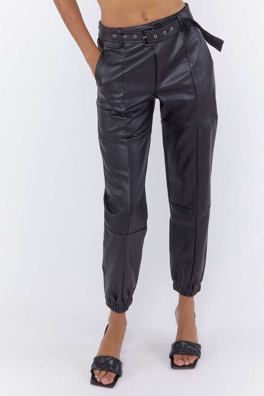Faux Leather Cargo Joggers Black