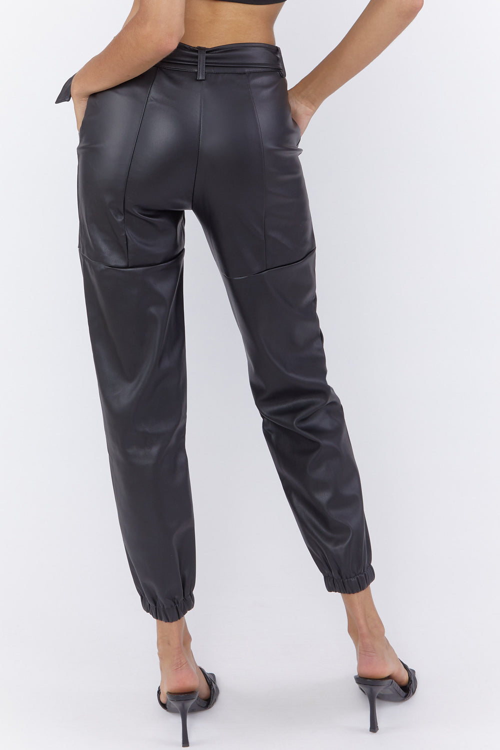 Faux Leather Cargo Joggers Black