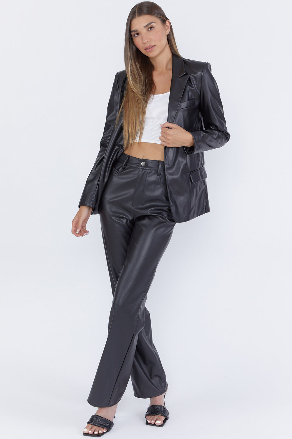 Faux Leather High-Waist Wide-Leg Pants Black