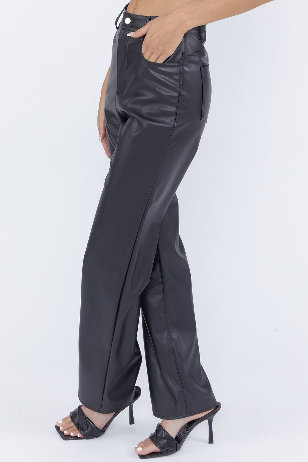 Faux Leather High-Waist Wide-Leg Pants Black